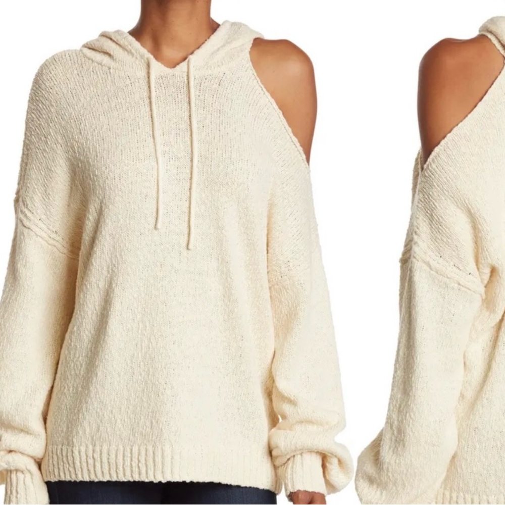 PAIGE Cream Off-the-Shoulder Knit Sweatshirt